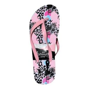 Chatties Womens Pink Floral Animal Print Flip Flops Sandals Medium 7-8 New